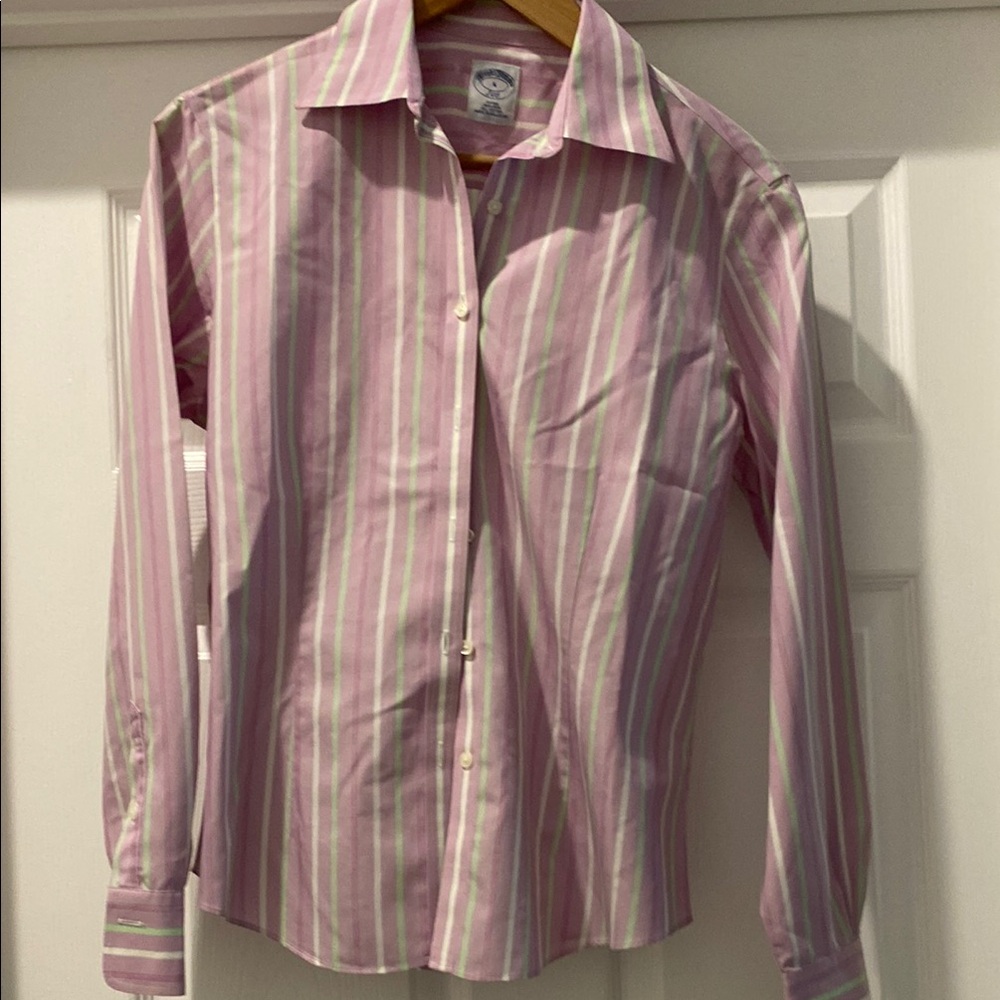 Brooks Brothers Pink and White Striped Button Down Shirt